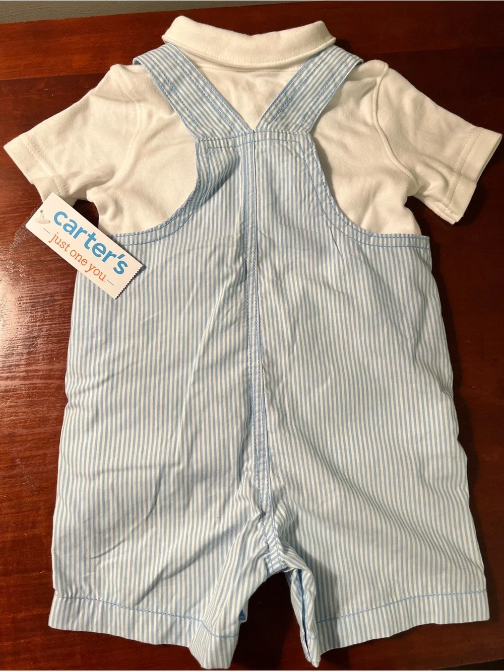 Carter's Light Blue & White Striped Anchor Shortalls with White Polo size 9 NWT